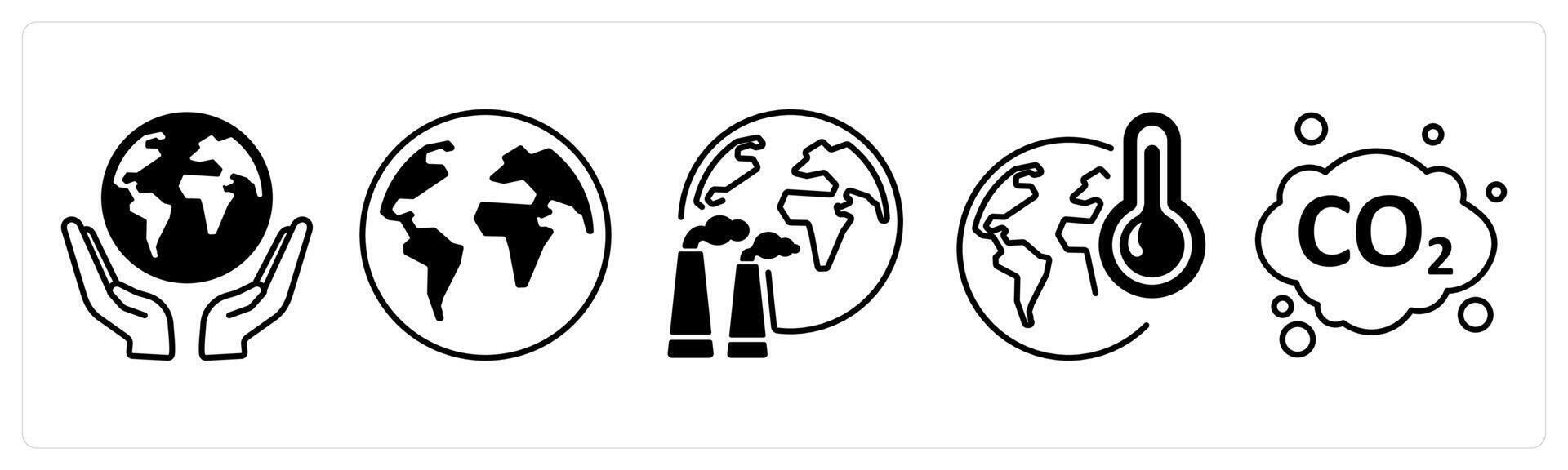 A set of 5 mix icons as save earth, earth, factory in black color vector