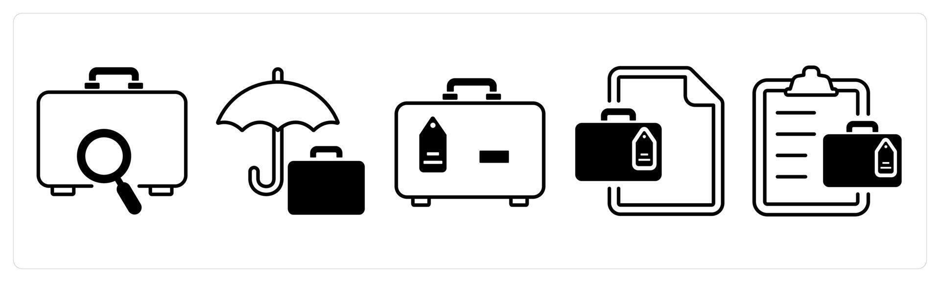 A set of 5 mix icons as luggage scan, vacation, tourist bag in black color vector