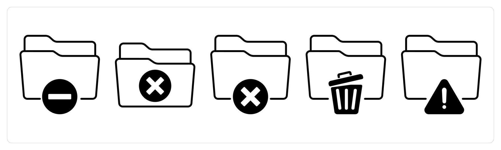 A set of 5 mix icons as minus folder, remove folder, trash folder in black color vector