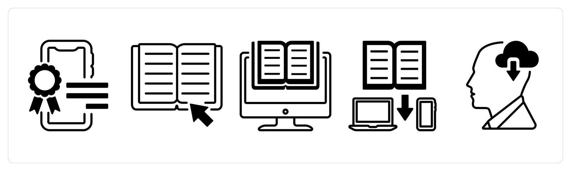 A set of 5 mix icons as mobile diploma, online education in black color vector