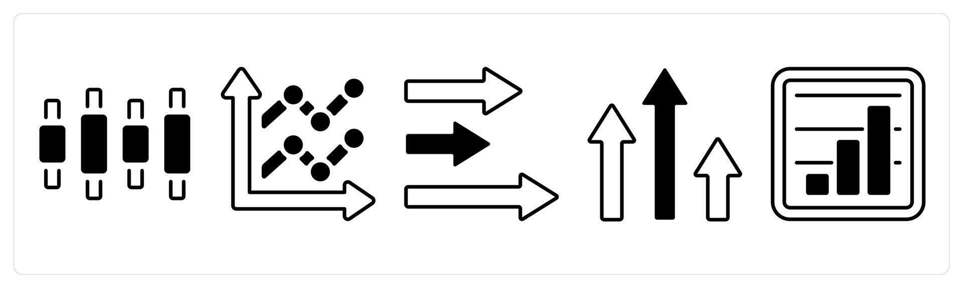 A set of 5 mix icons as intervals, statistics, horizontal bar in black color vector