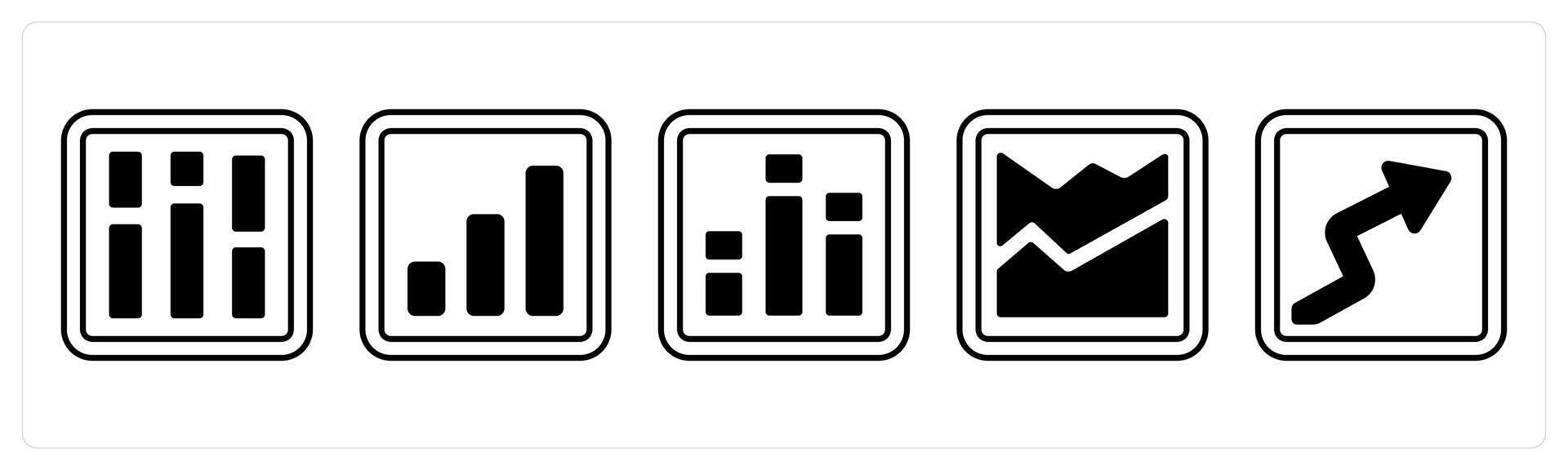 A set of 5 mix icons as statitics, analysis, productivity in black color vector