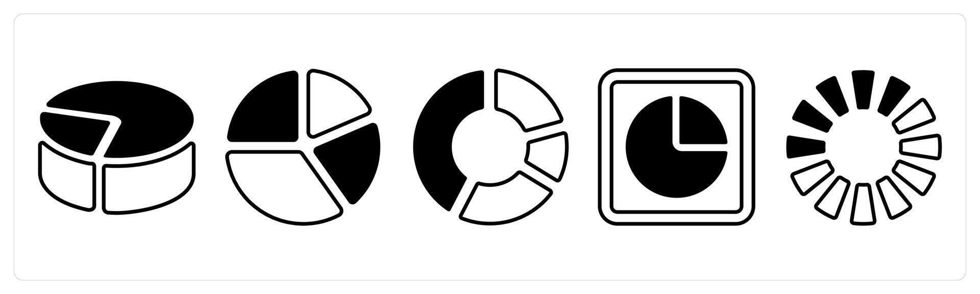 A set of 5 mix icons as pie chart, chart in black color vector
