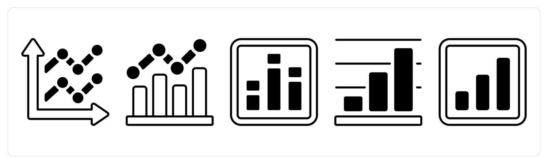 A set of 5 mix icons as statistics, sales analysis, productivity in black color vector