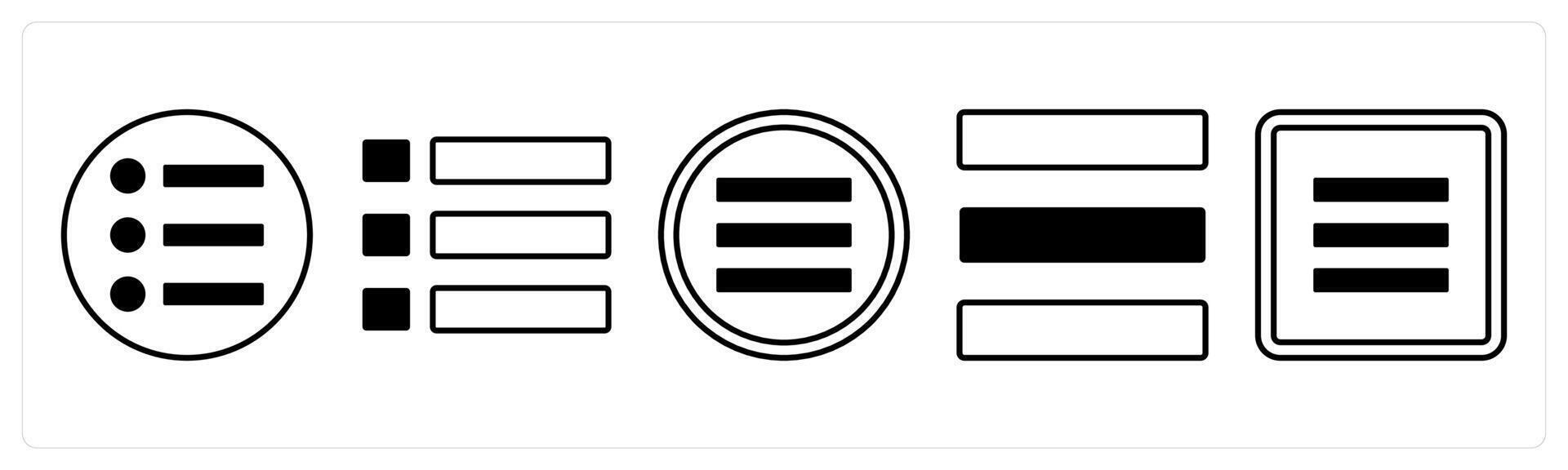 A set of 5 mix icons as bullet list, list, menu bar in black color vector