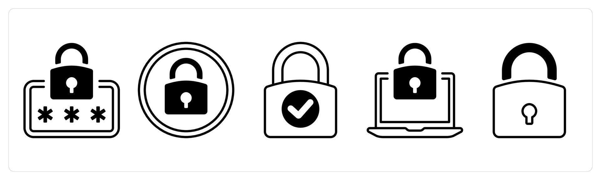 A set of 5 mix icons as security password, locked, lock in black color vector