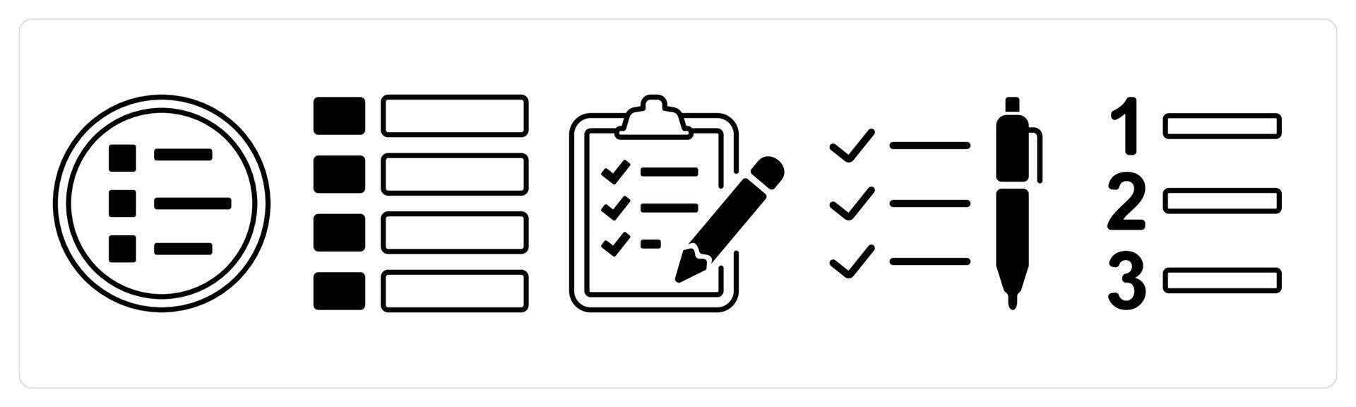 A set of 5 mix icons as index, nav menu, clipboard list in black color vector