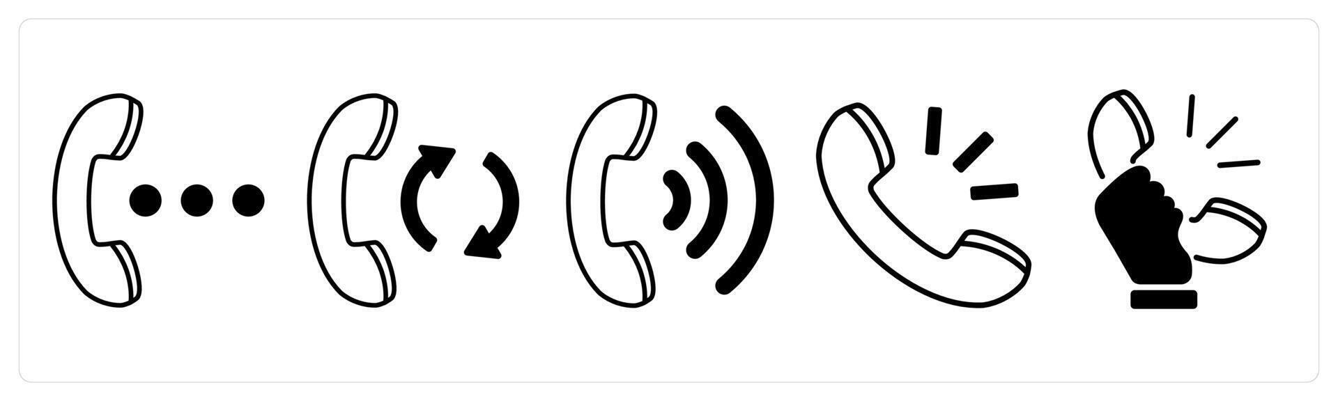 A set of 5 mix icons as speaker, call transfer, dialing in black color vector