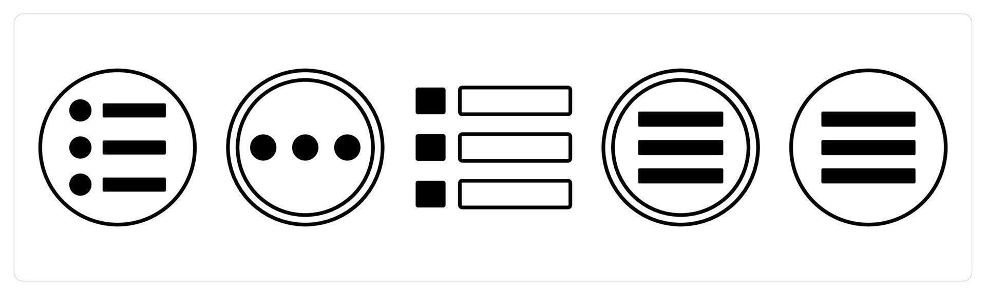 A set of 5 mix icons as bullet list, menu, list in black color vector