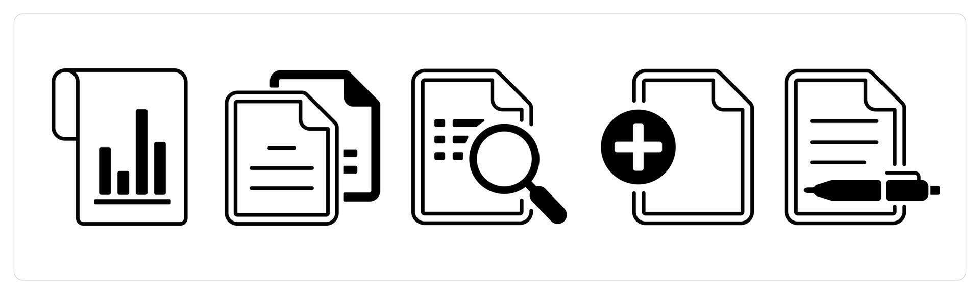 un conjunto de 5 5 mezcla íconos como fluir cuadro, duplicar Copiar, buscar documento en negro color vector