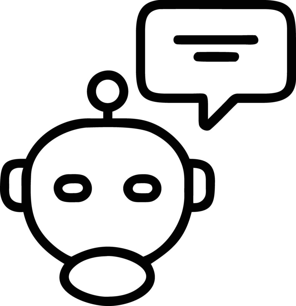 Simple line art of robot head with message bubble for chatbot design vector