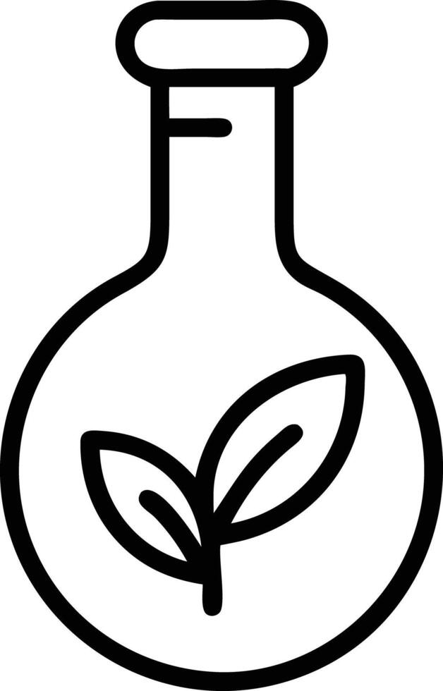 Simple line art outline of flask with plant inside design vector