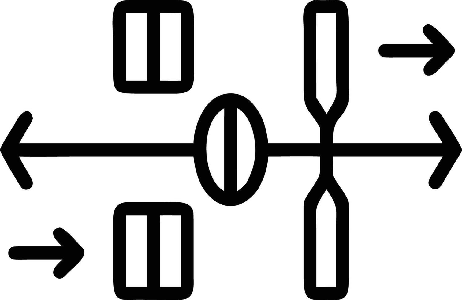 Simple line icon representing movement, rowing, and displacement with paddles and arrows vector
