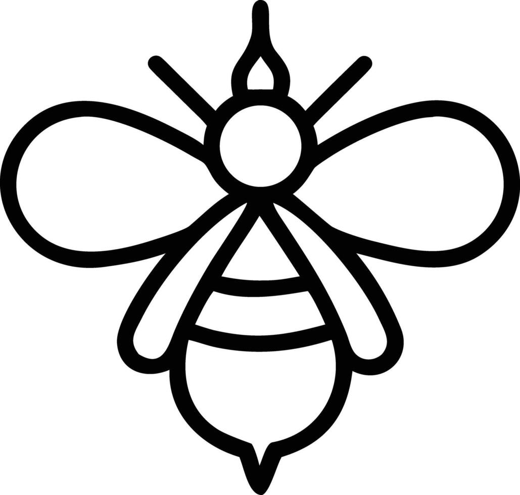 Simple outline drawing of a bee with wings and stinger illustration vector