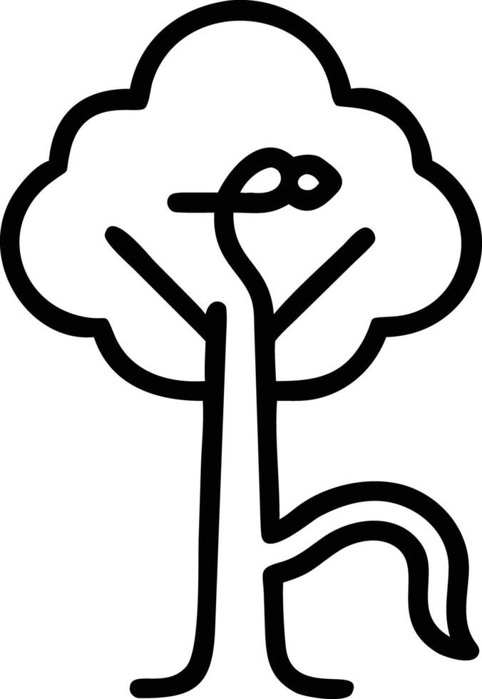 Simple outline tree and snake illustration for stickers and educational resources vector