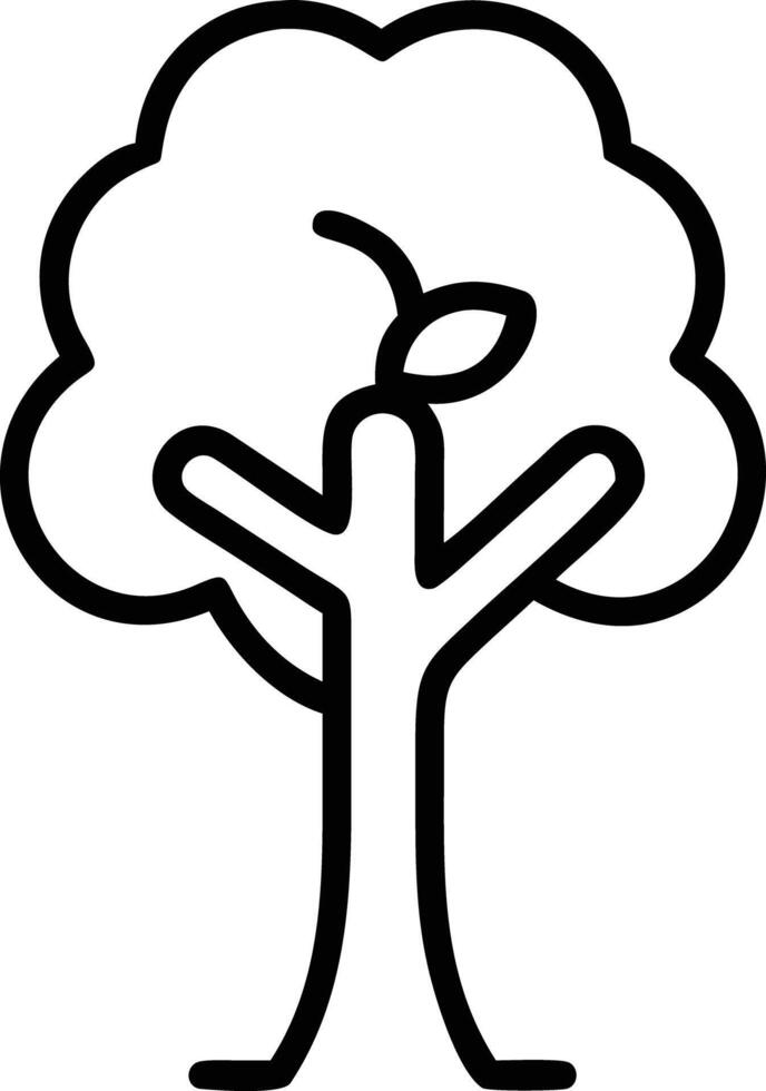 Simple tree outline illustration with rounded crown and single leaf vector