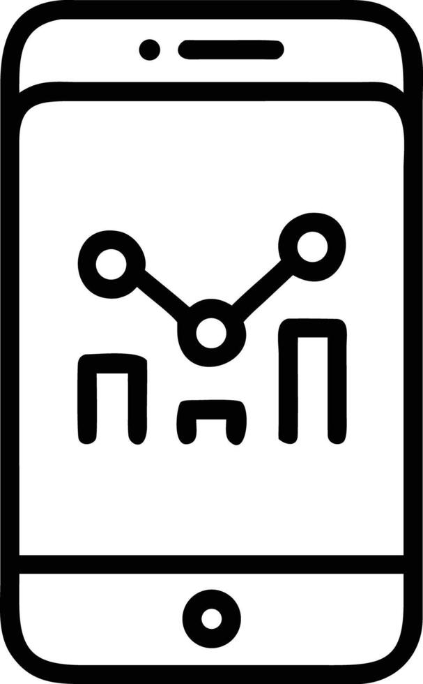 Smartphone line icon with chart display for business reports and stock analysis vector