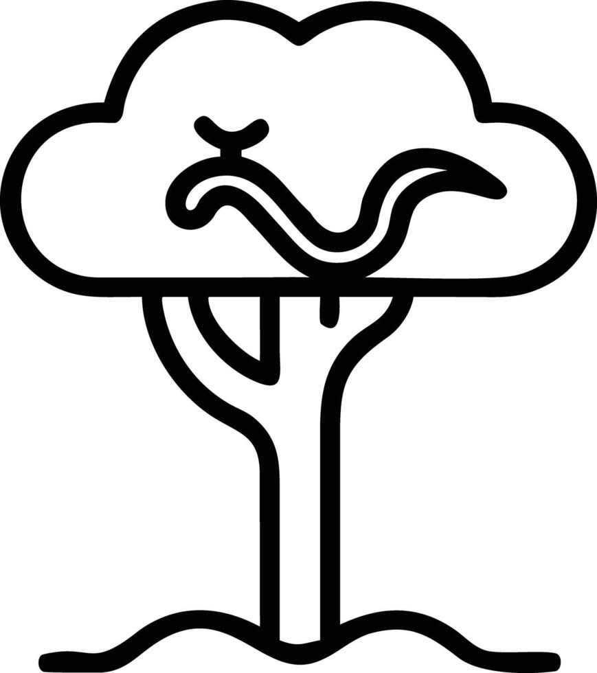 Snake in tree line drawing, simple outline illustration, nature concept vector