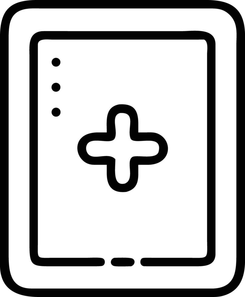 Tablet device outline icon with plus sign interface element line drawing vector
