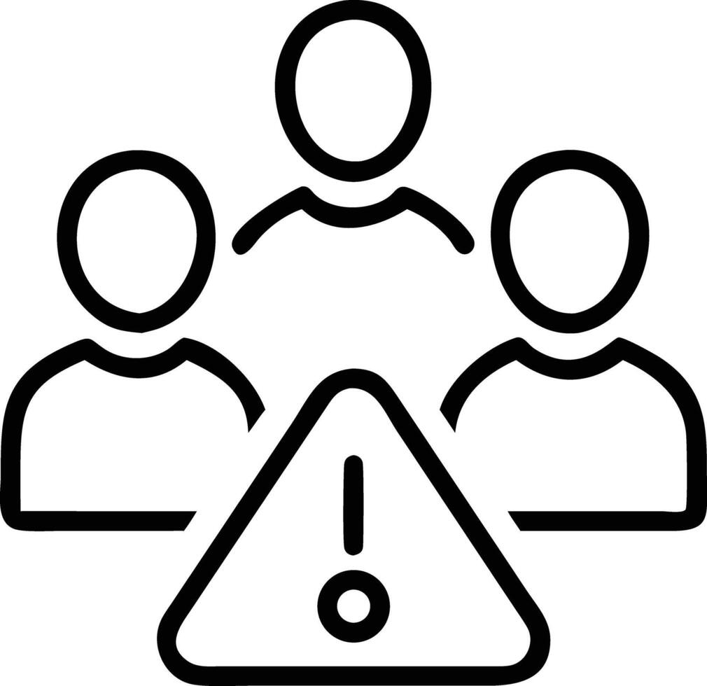 Team with warning sign outline icon, problem analysis, team issue vector
