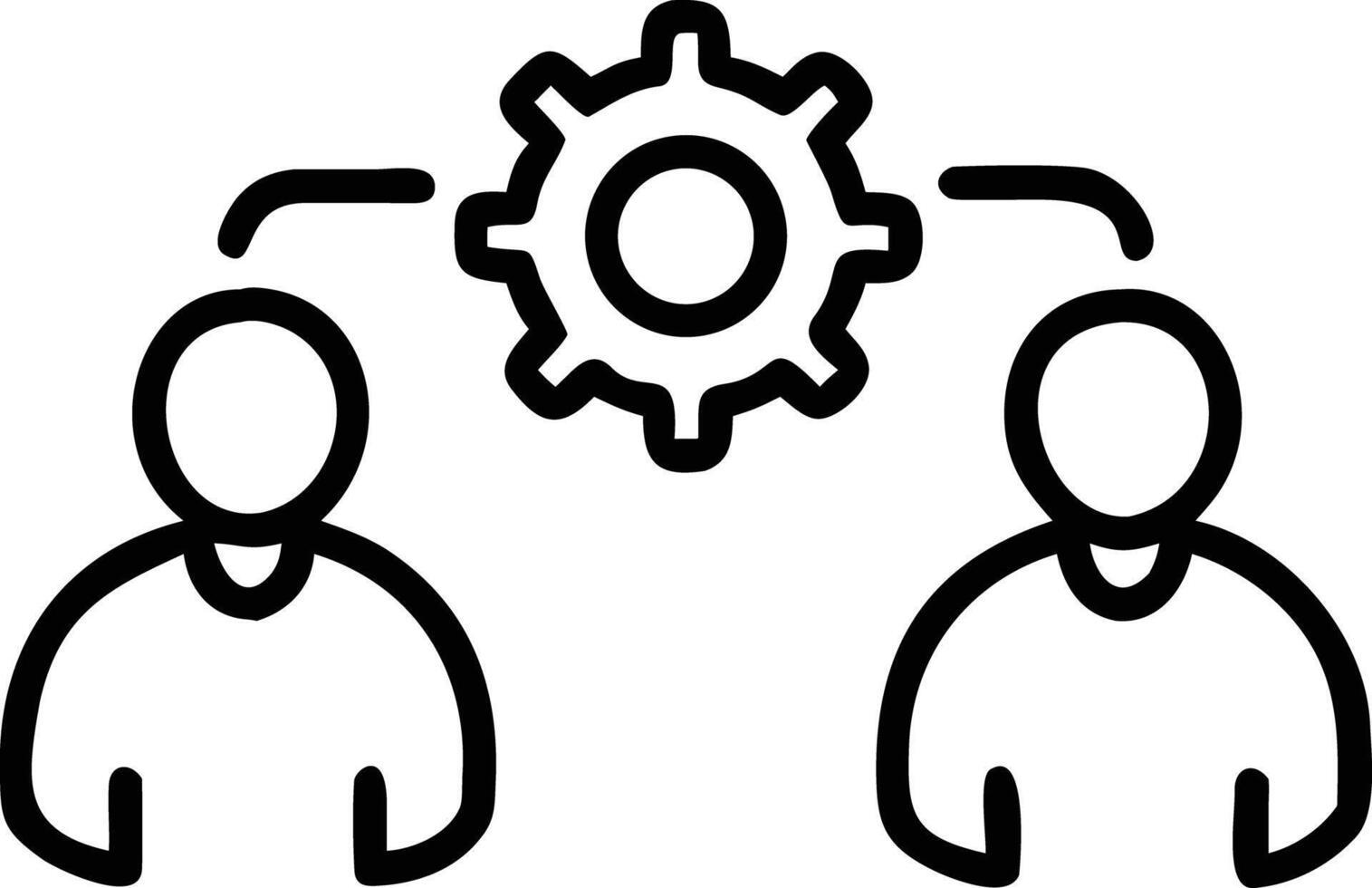 Teamwork line icon with two people and gear outline design vector