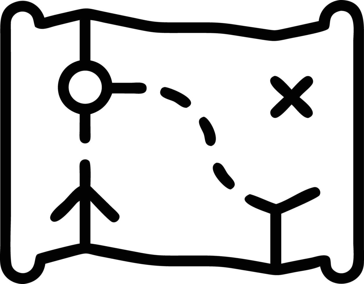Treasure map icon with dotted line route and x mark destination vector