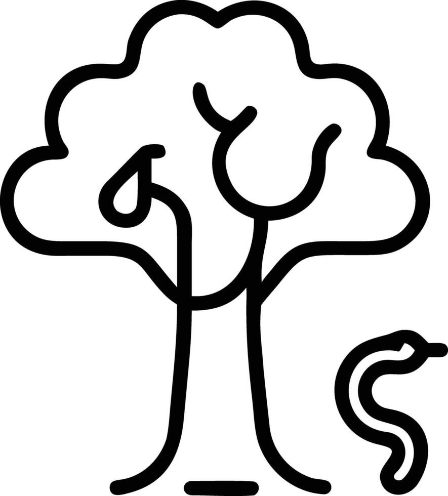 Tree and snake outline illustration, simple line drawing graphic vector