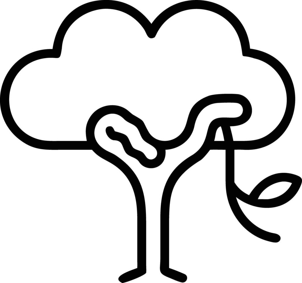 Tree with heartshaped hole and trailing leaf in a minimal outline style vector