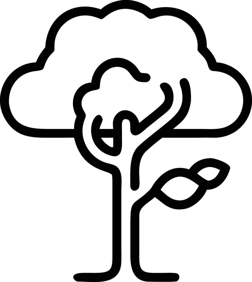 Tree with leaves in simple outline style isolated on white background vector