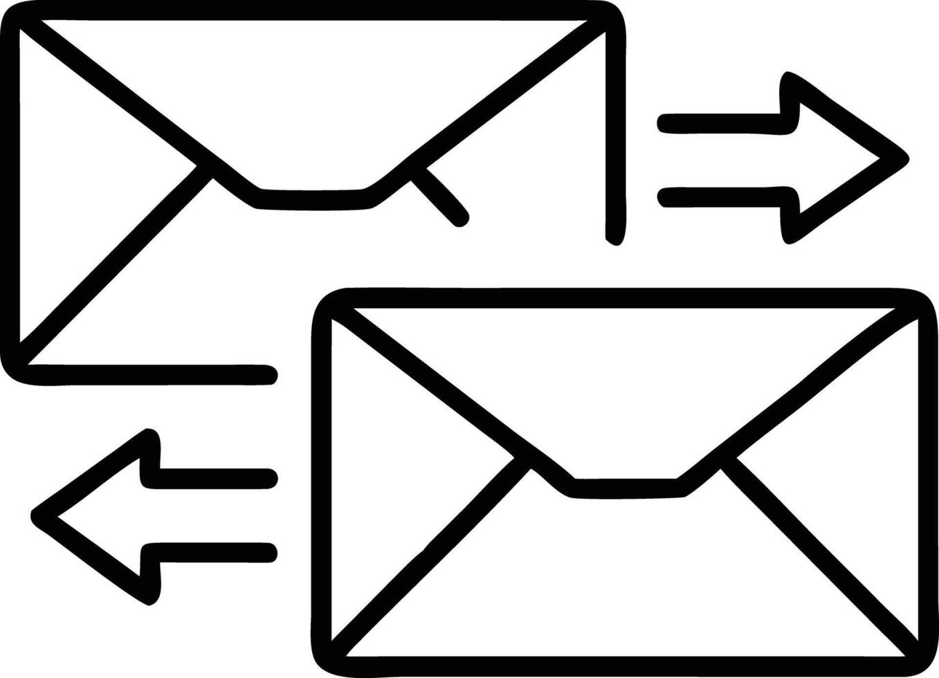 Two envelopes with arrows sending and receiving, outline illustration vector