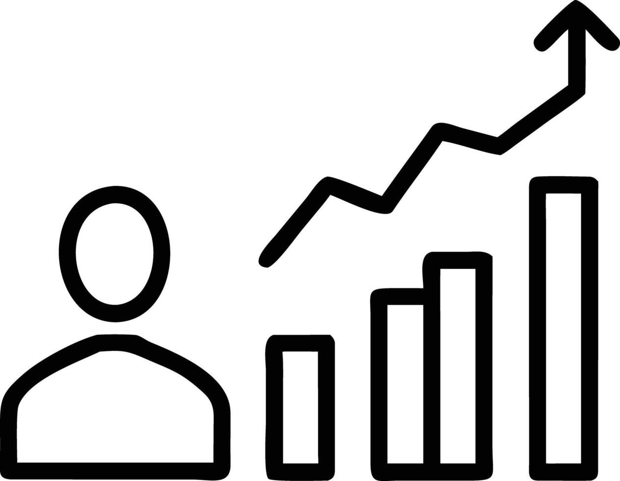 User growth with chart and arrow pointing upward in line art vector