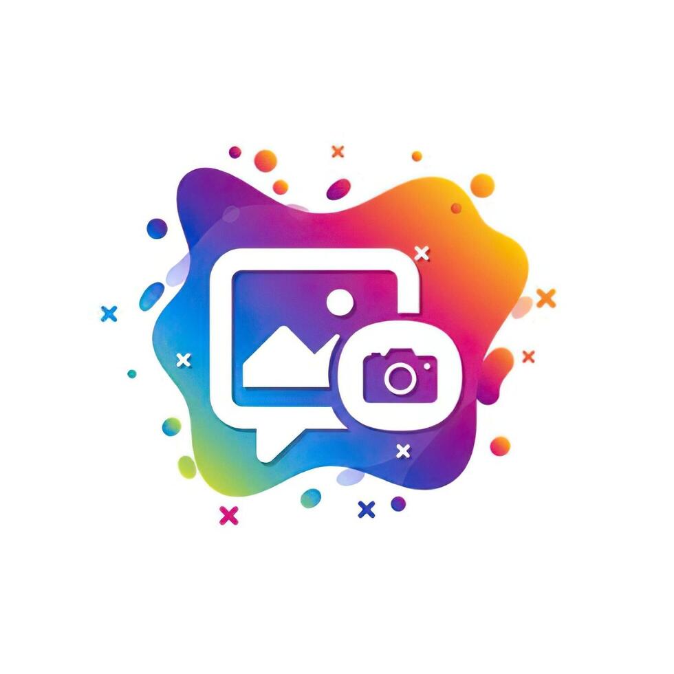Abstract colorful splash with image and camera icons, representing media photo