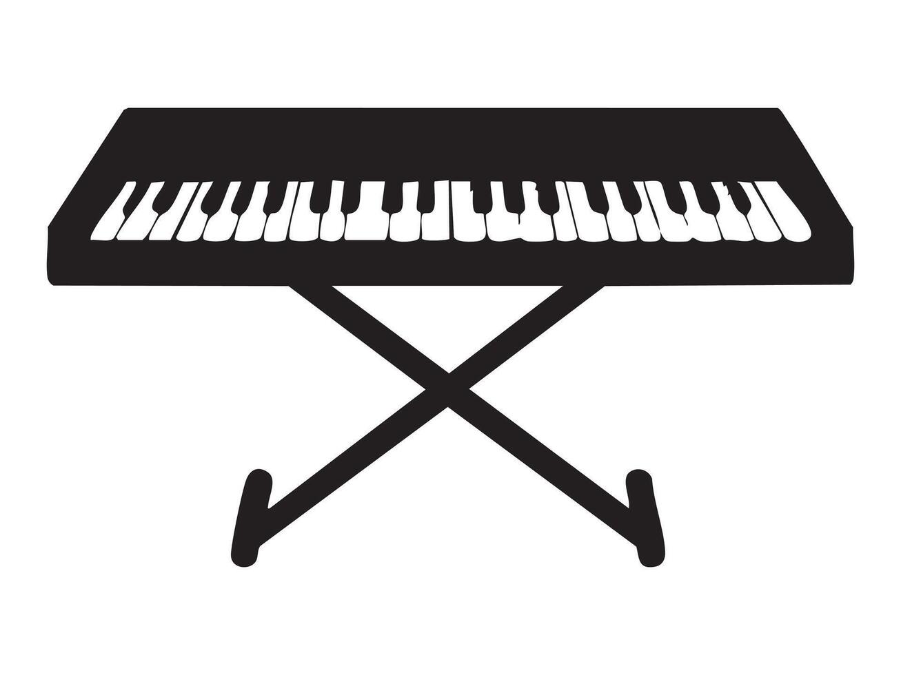 Black silhouette of digital piano or electronic keyboard on X stand isolated on white background, illustration. Concept of music instrument, home studio equipment, performance tool, synthesizer vector