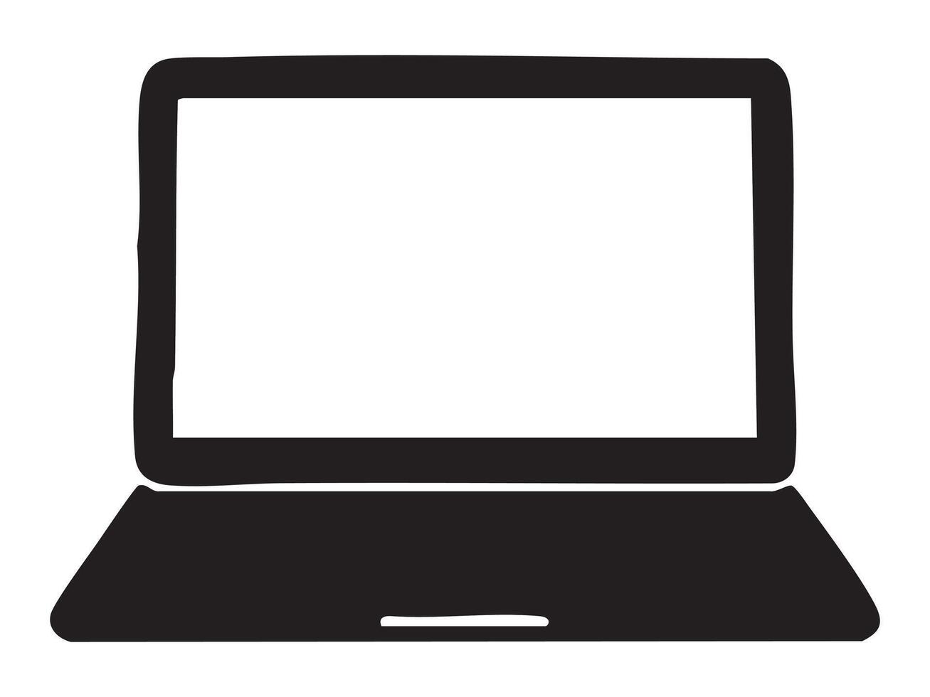 Black silhouette of a laptop isolated on white background, graphic illustration. concept of technology, computer icon, portable device, digital design, modern gadget. vector