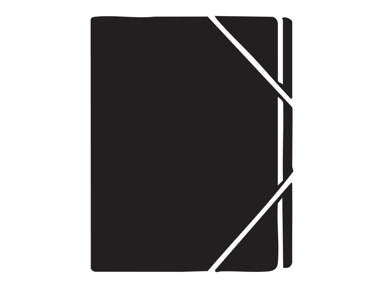 Black silhouette of a document folder with elastic bands, isolated on white background, graphic illustration. Concept of file storage, paperwork organizer, office supplies, design element vector