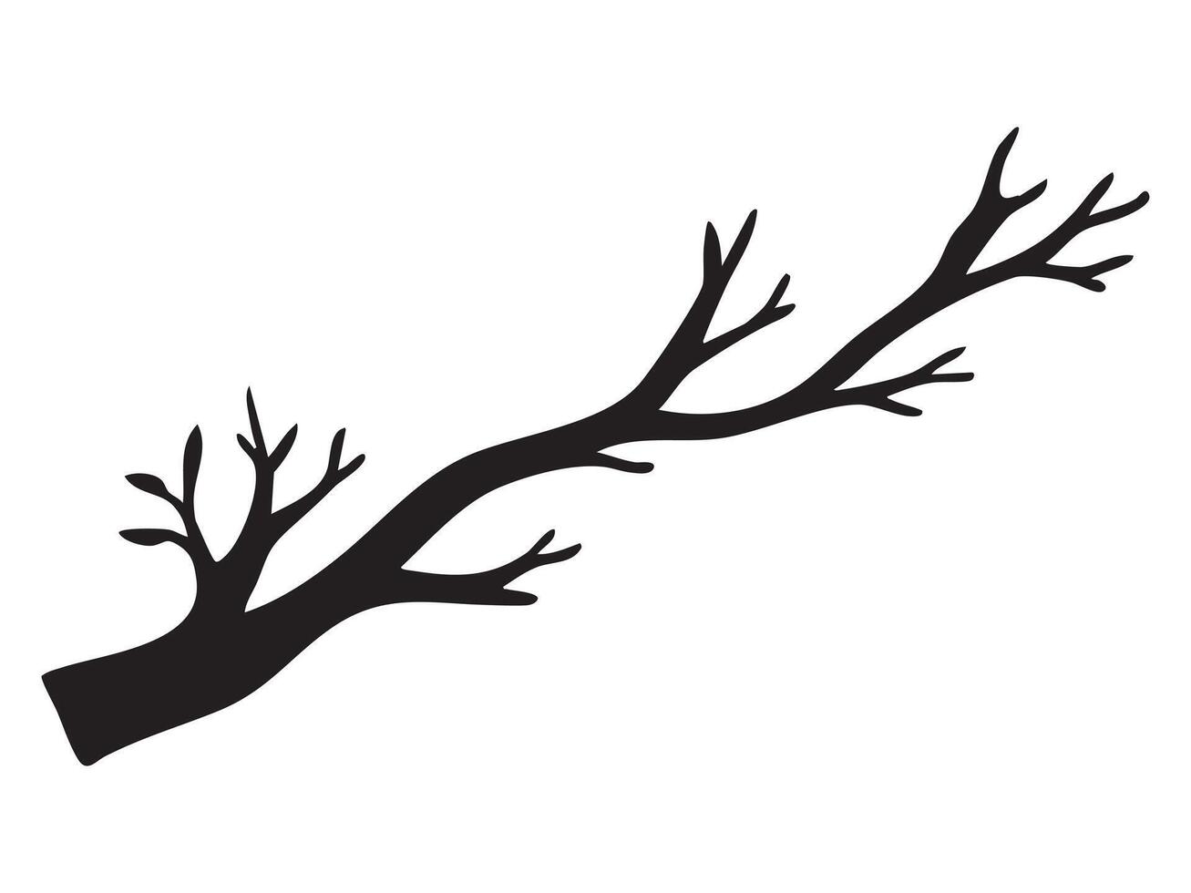 Black silhouette of tree branch with multiple offshoots isolated on white background. concept of nature element, botanical design, minimalist art, natural decor, organic shape vector