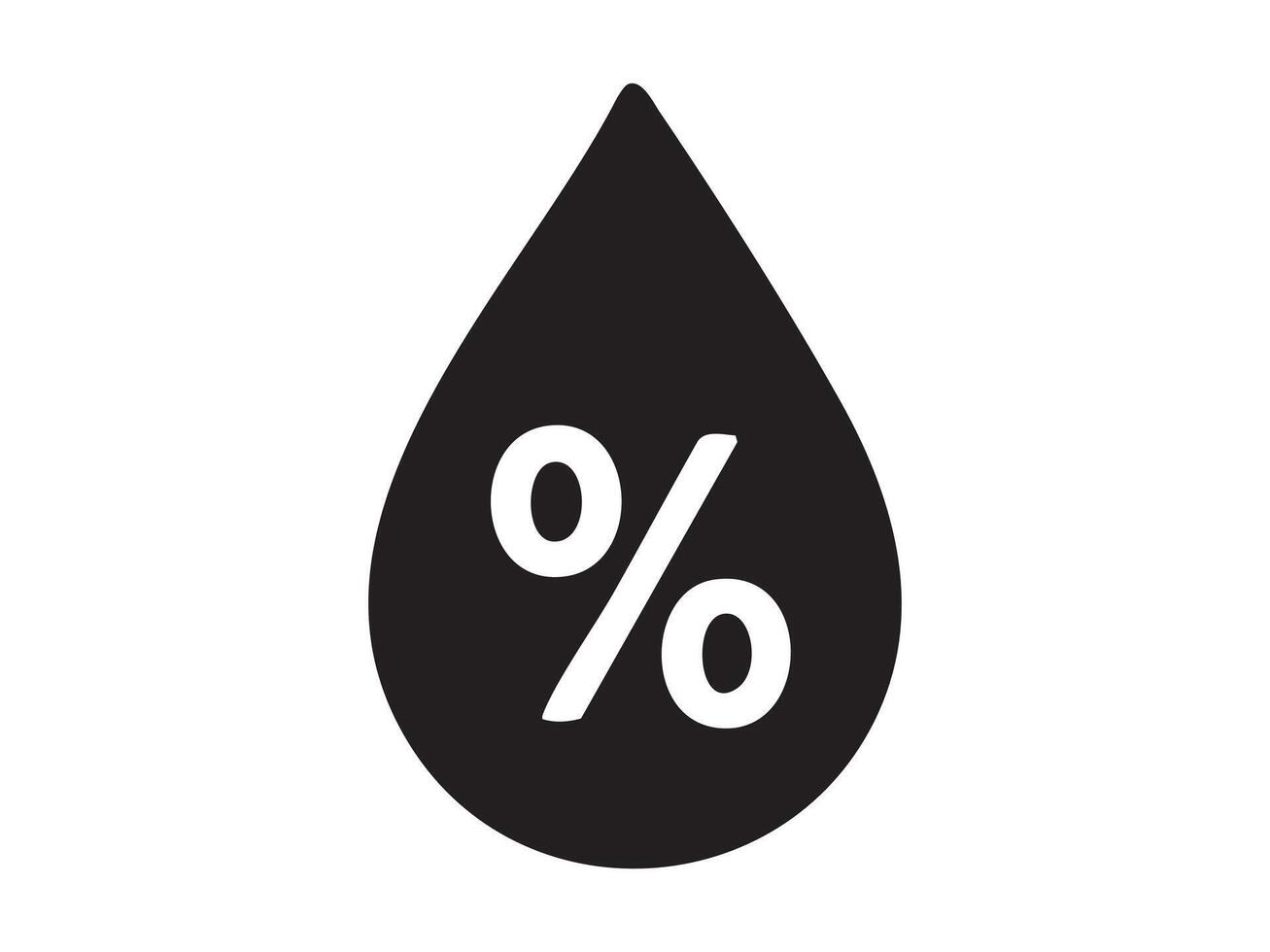 Black silhouette of humidity icon with percentage symbol inside water drop isolated on white background. Concept of weather forecast, air moisture, climate control, meteorology vector