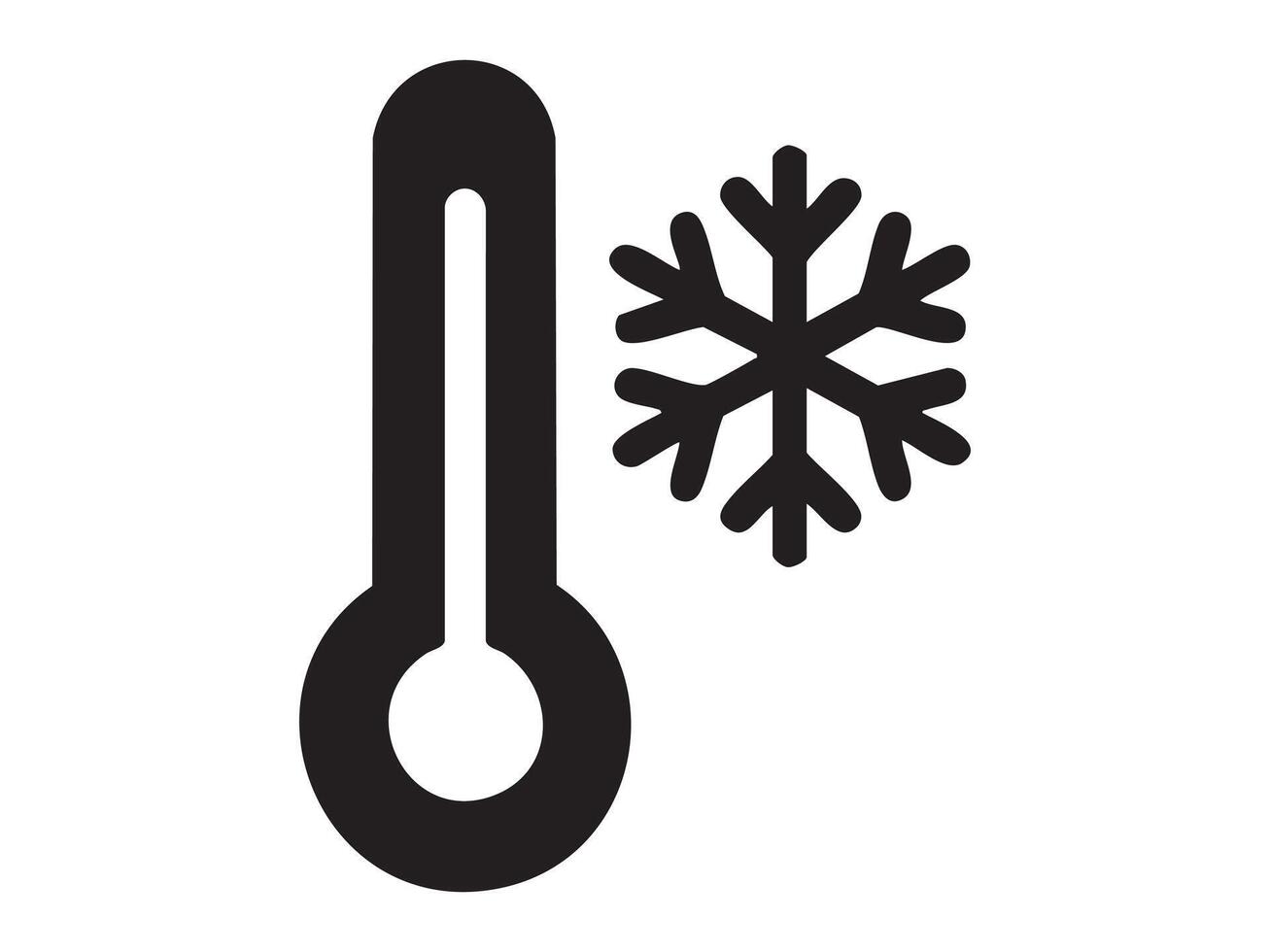 Black silhouette of weather icon with snowflake and thermometer isolated on white background. concept of winter, cold, temperature, climate symbol, graphic design element. vector