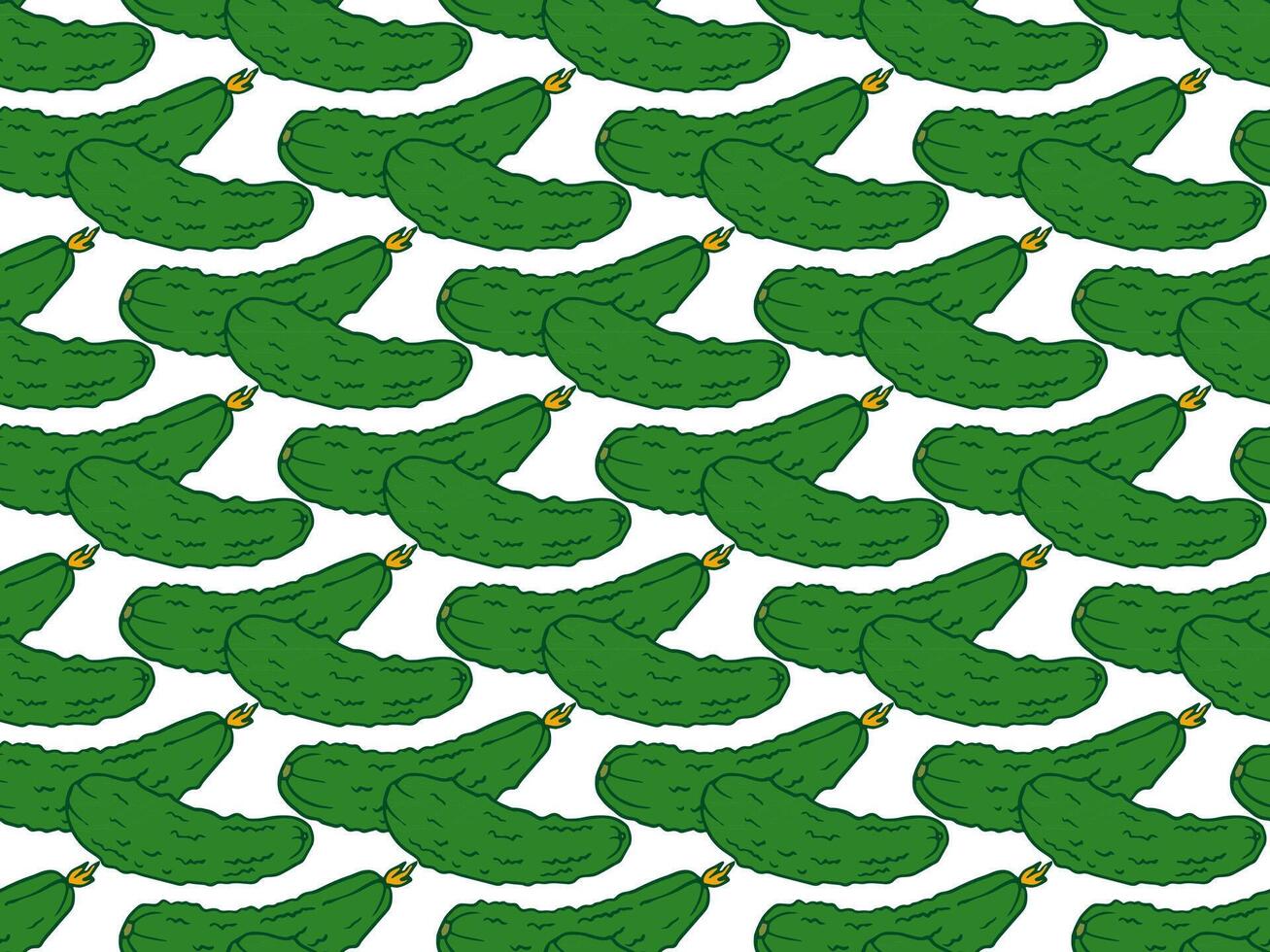 seamless pattern of hand-drawn green cucumbers on white background, creating a playful fresh design ideal for textiles, wallpapers, packaging, branding. vector