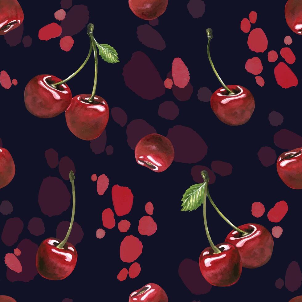 Cherry pattern on dark background vector