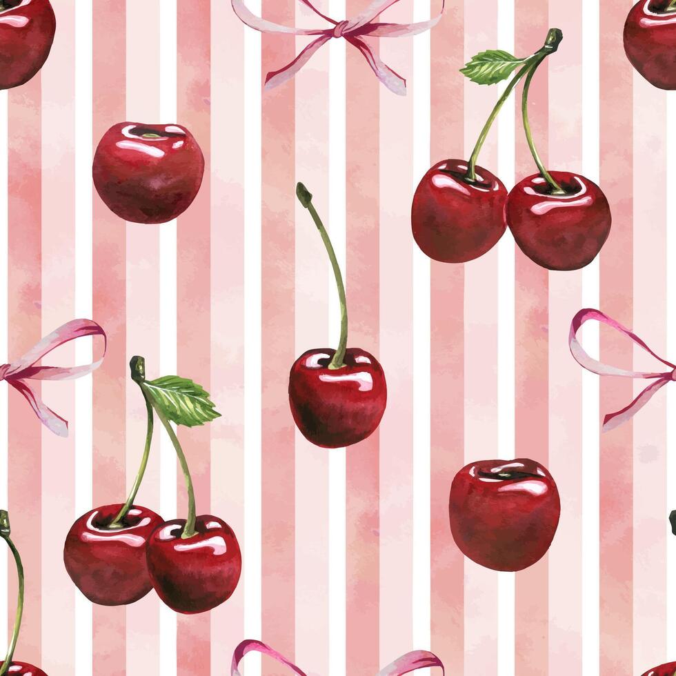 red cherries on pink striped background vector