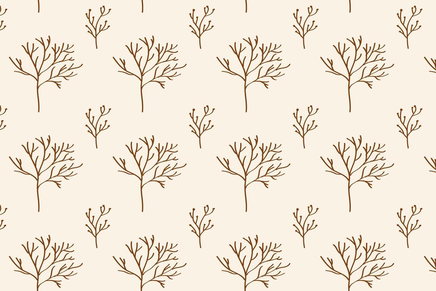 Bare forest tree branches pattern. Elegant line drawing of leafless trees in a neat repeating layout. Ideal for winter autumn textiles, wrapping paper, wallpaper, or calm seasonal backdrops, vector
