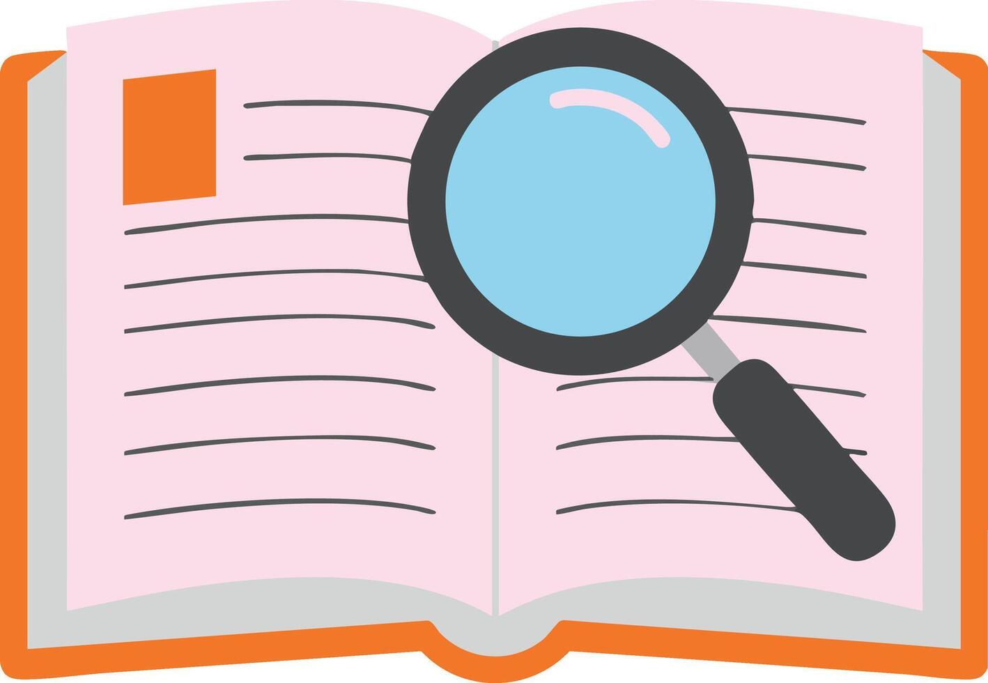 Open book with magnifying glass for detailed reading and research illustration educational concept vector