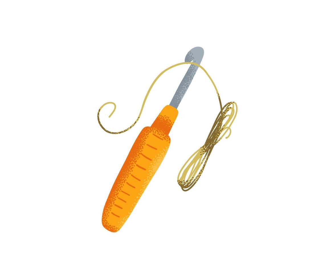 Crochet hook with yarn thread isolated on white background. Hand drawn illustration for handmade crafts and knitting hobbies. vector