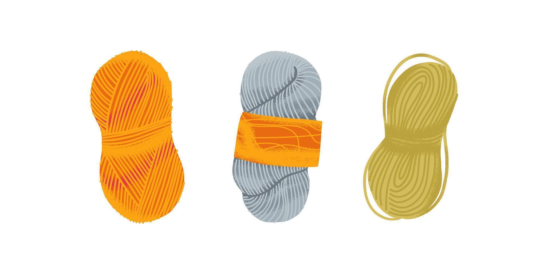 Colorful yarn skeins for knitting and crochet isolated on white background. Illustration of wool balls for handmade crafts and hobbies. vector