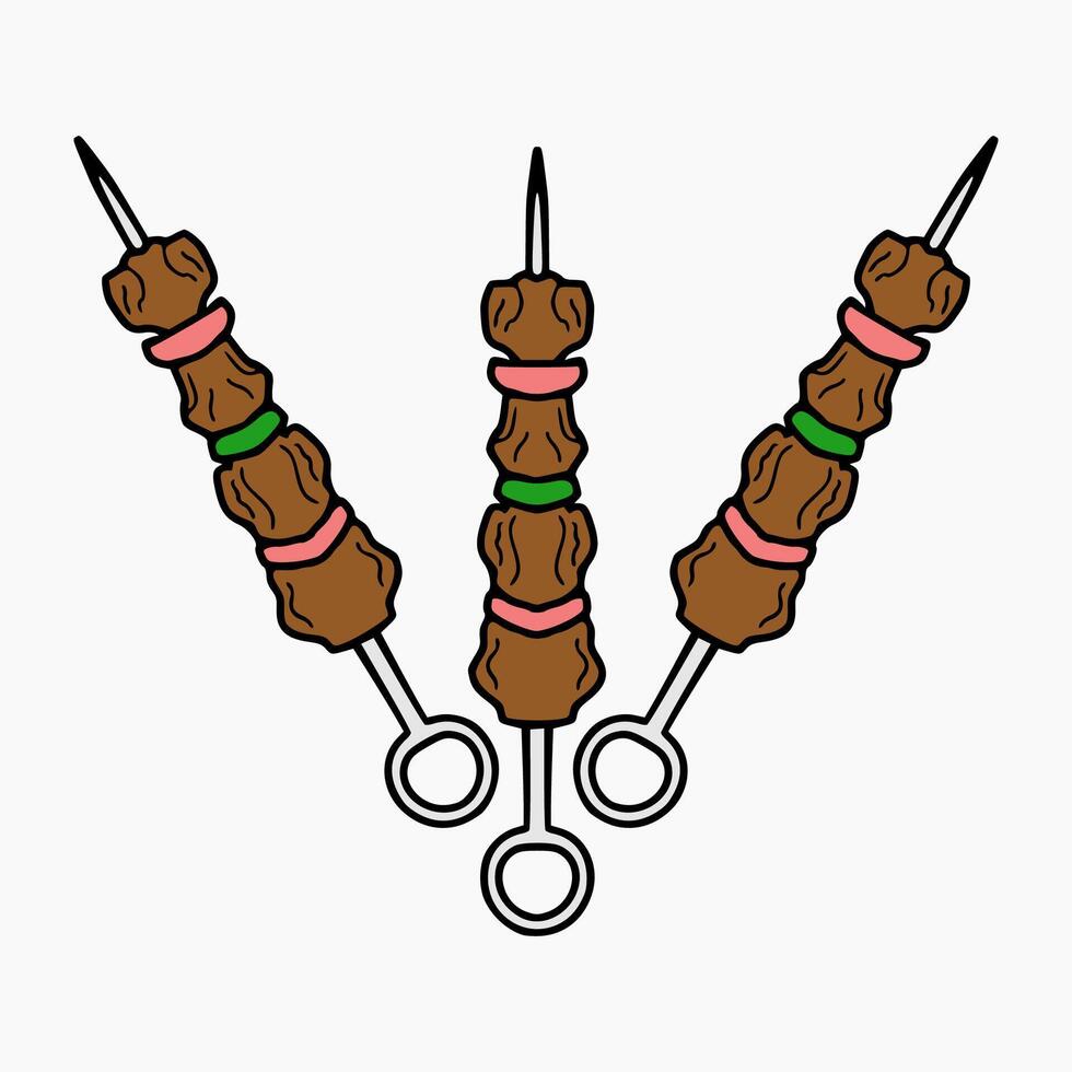 a cartoon of a skewer with meat on it. vector