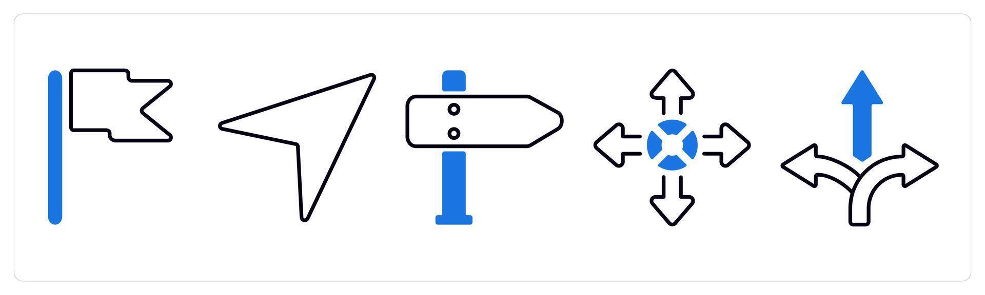 A set of 5 mix icons as signpost, navigation, arrow direction in blue color vector