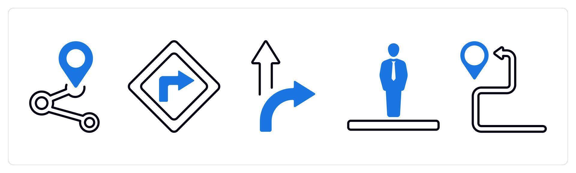 A set of 5 mix icons as share location, left location, path in blue color vector