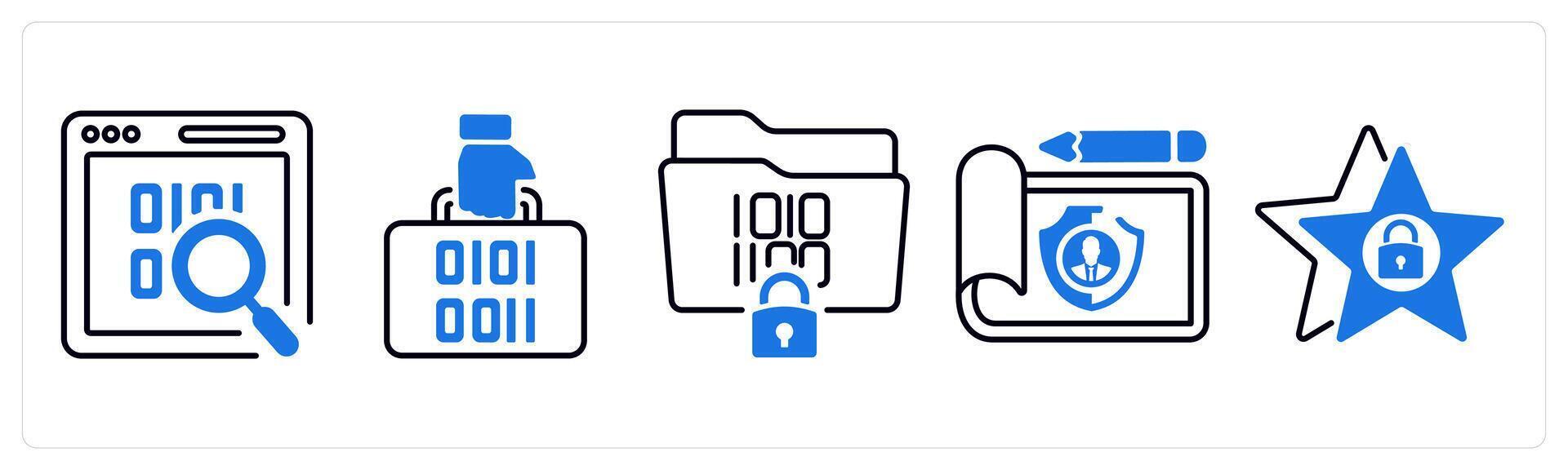 A set of 5 mix icons as programming, protected document, data protection in blue color vector