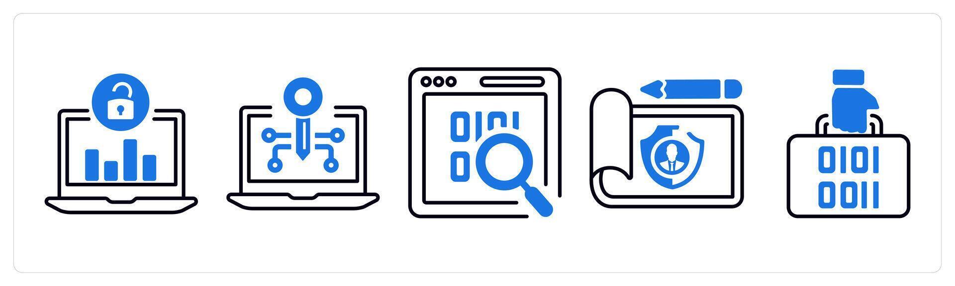 un conjunto de 5 5 mezcla íconos como registros seguridad, técnico especificación, programación en azul color vector